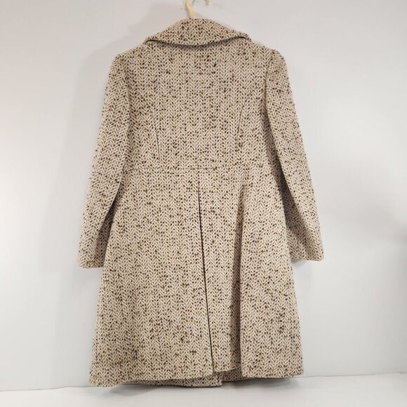 Vintage Handmade Double Breasted Speckled Herringbone Beige Peacoat Small - Picture 4 of 13